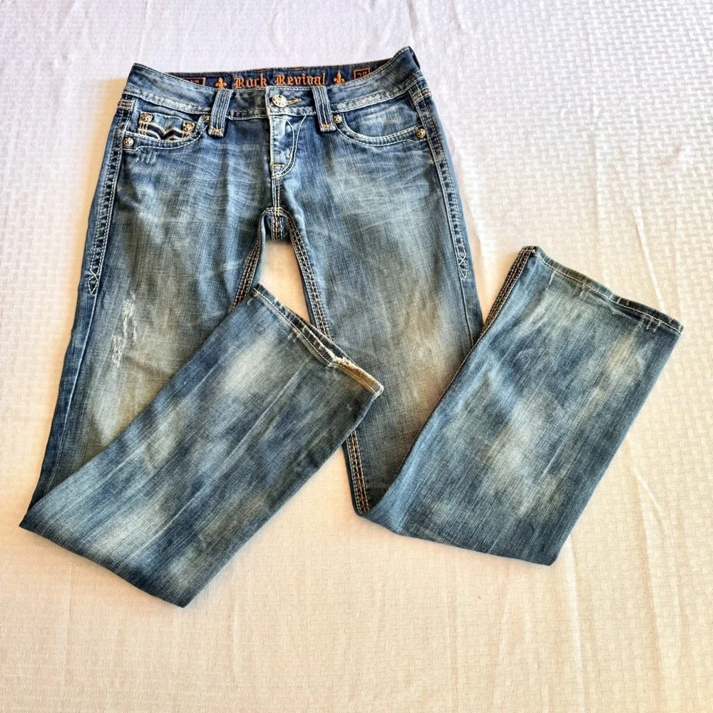 Rock Revival Denisa Bootcut‎ Jeans Size 28 Buckle Exclusive Low Rise Distressed